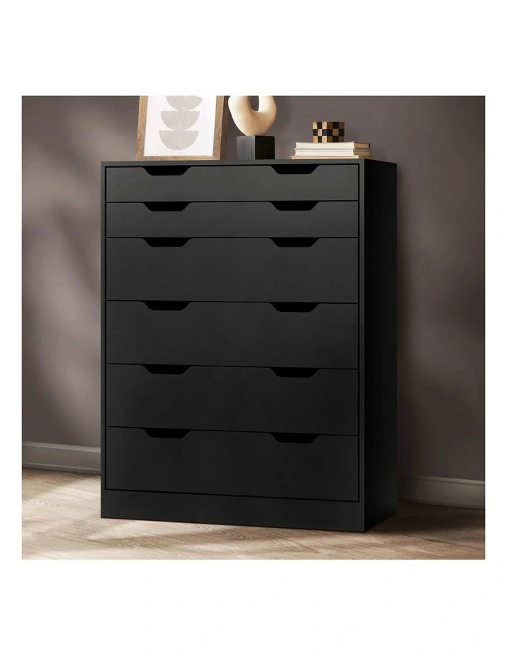 Oikiture 6 Chest of Drawers Tallboy Storage Cabinet Dresser Bedroom Black image 4