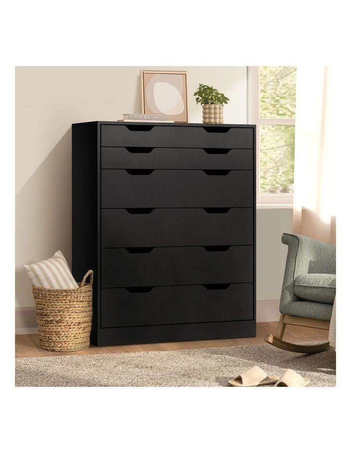 Oikiture 6 Chest of Drawers Tallboy Storage Cabinet Dresser Bedroom Black image 5