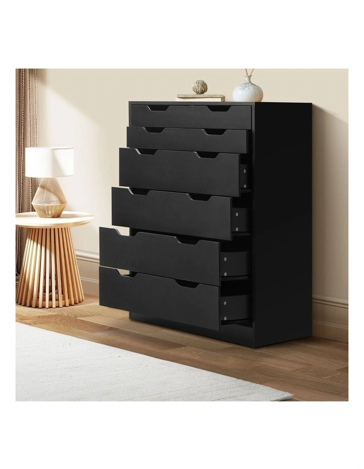 Oikiture 6 Chest of Drawers Tallboy Storage Cabinet Dresser Bedroom Black image 6