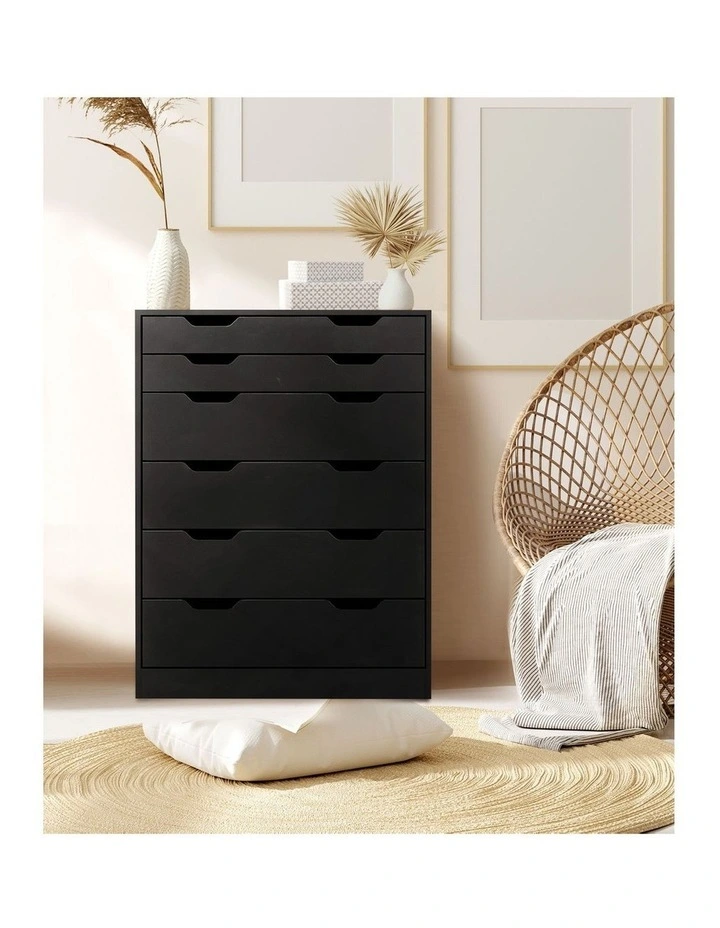 Oikiture 6 Chest of Drawers Tallboy Storage Cabinet Dresser Bedroom Black image 7
