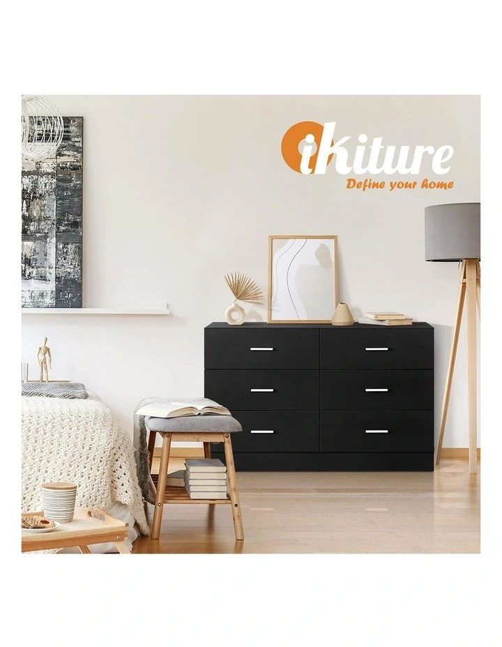 Oikiture 6 Chest of Drawers Tallboy Dresser Table Lowboy Storage Cabinet Black image 7