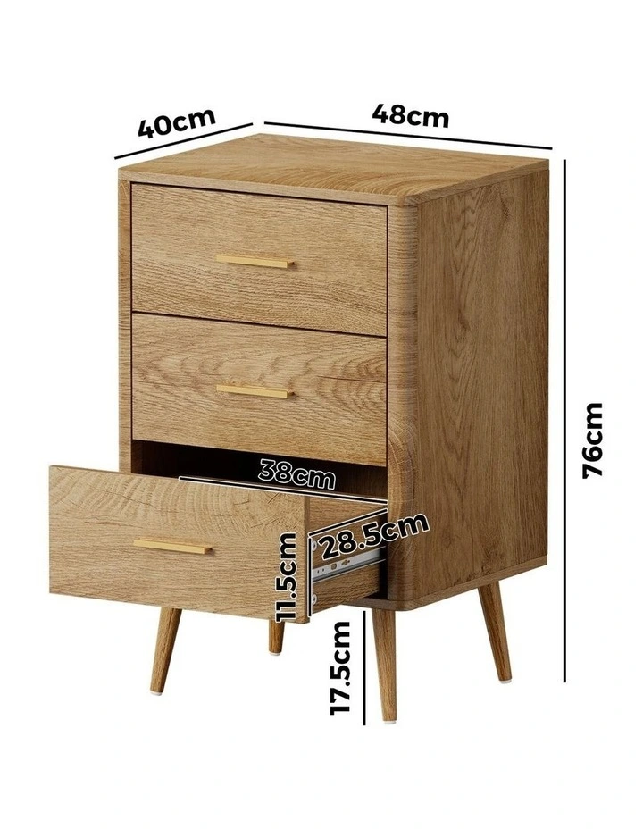Oikiture 3 Chest of Drawers Dresser Tallboy Storage Cabinet Natural image 3