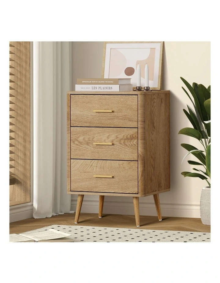 Oikiture 3 Chest of Drawers Dresser Tallboy Storage Cabinet Natural image 4