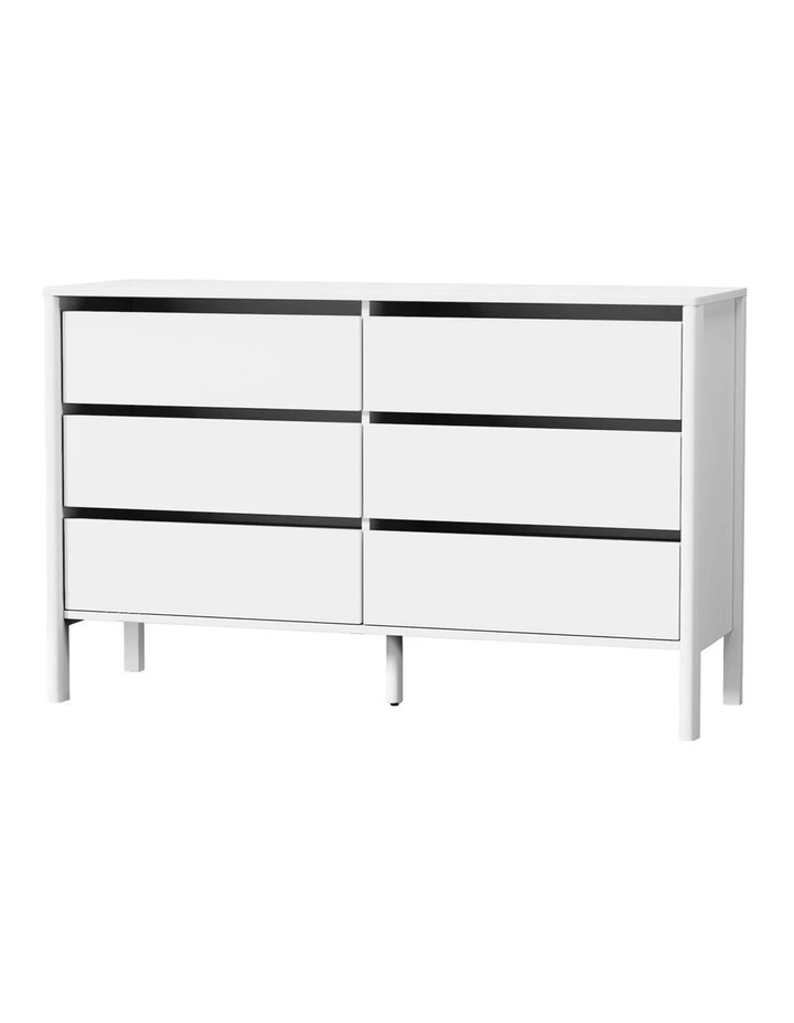 Oikiture 6 Chest Of Drawers Dresser Lowboy Storage Handle-Free Bedroom White image 1