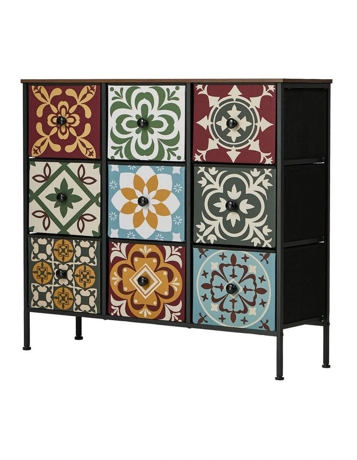 Oikiture 9 Chest Of Drawers Retro Tallboy Dresser Multi-Storage Foldable Fabric image 1