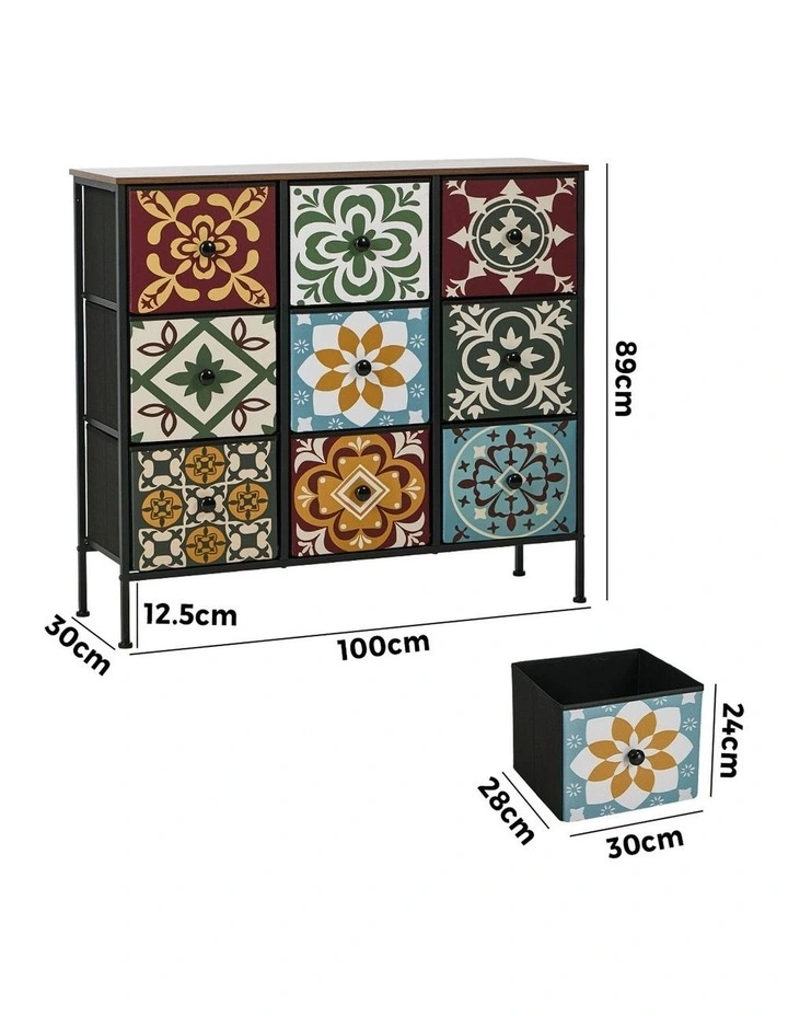 Oikiture 9 Chest Of Drawers Retro Tallboy Dresser Multi-Storage Foldable Fabric image 3