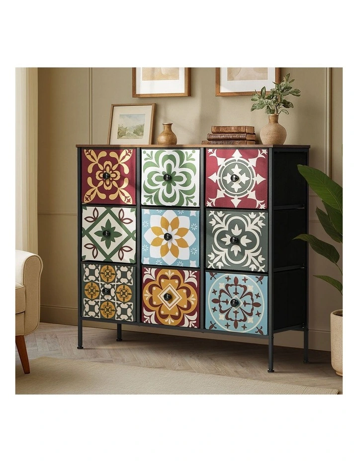 Oikiture 9 Chest Of Drawers Retro Tallboy Dresser Multi-Storage Foldable Fabric image 4