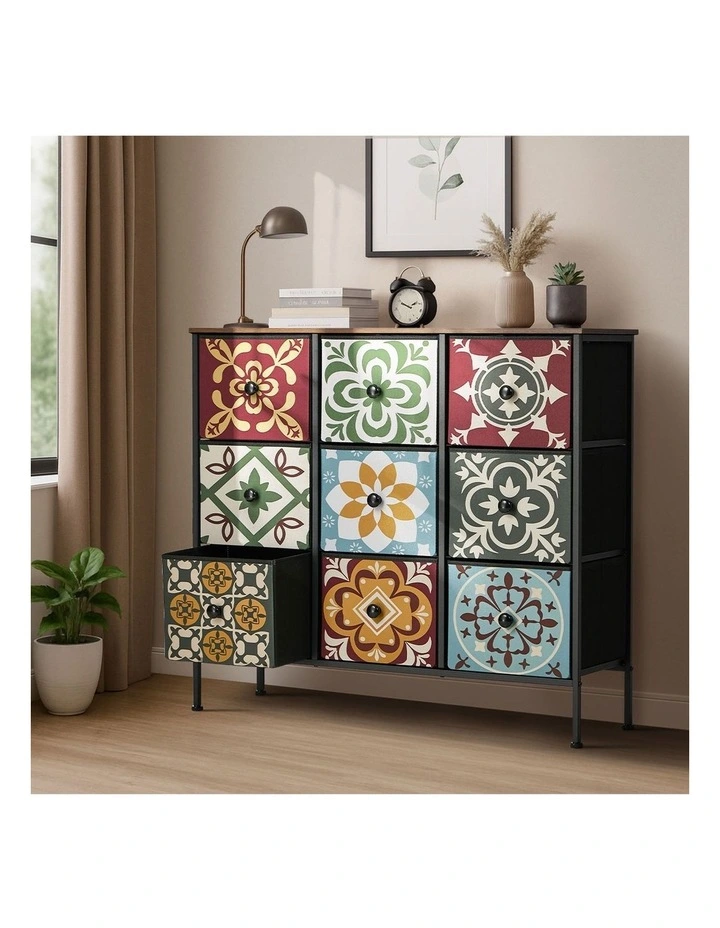 Oikiture 9 Chest Of Drawers Retro Tallboy Dresser Multi-Storage Foldable Fabric image 5