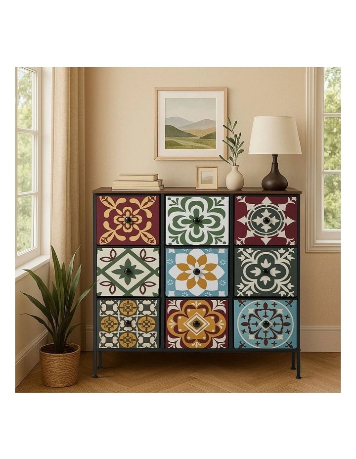 Oikiture 9 Chest Of Drawers Retro Tallboy Dresser Multi-Storage Foldable Fabric image 7