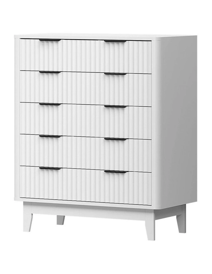 Oikiture 5 Chest of Drawers Storage Cabinet Dressers Tallboy Stripe White image 1