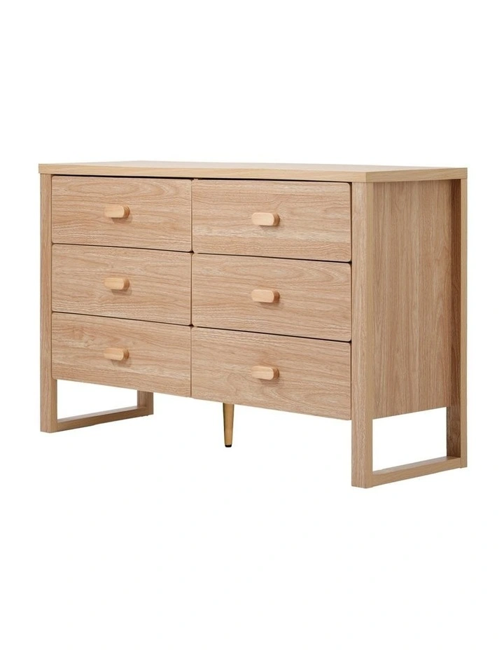 Oikiture 6 Chest of Drawers Dresser Lowboy Storage Desk Bedroom Natural image 1