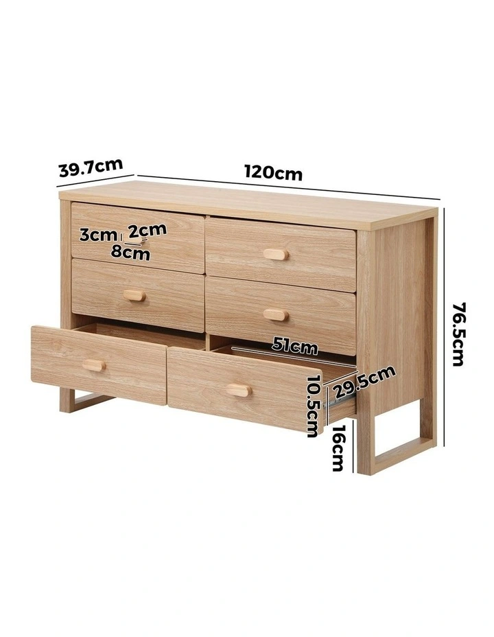 Oikiture 6 Chest of Drawers Dresser Lowboy Storage Desk Bedroom Natural image 3