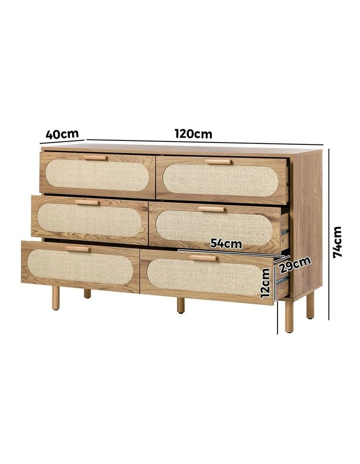Oikiture 6 Chest of Drawers Lowboy Storage Cabinet Dresser Entryway Natural image 3