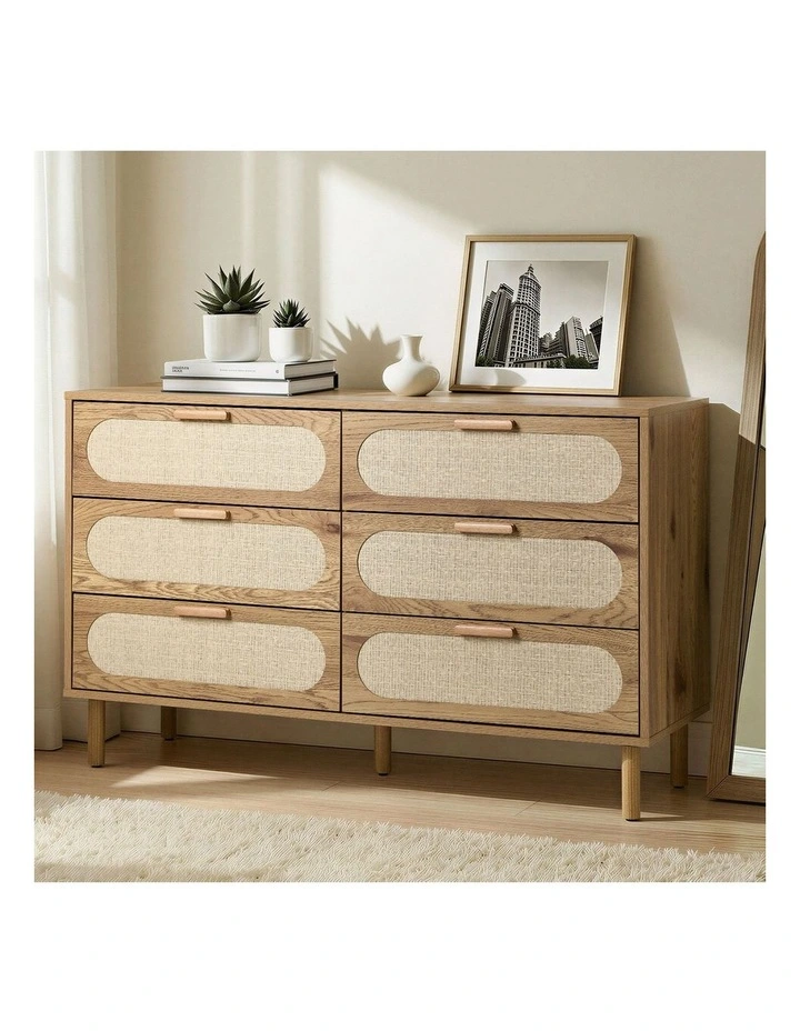 Oikiture 6 Chest of Drawers Lowboy Storage Cabinet Dresser Entryway Natural image 4