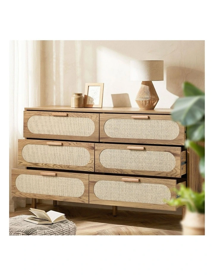 Oikiture 6 Chest of Drawers Lowboy Storage Cabinet Dresser Entryway Natural image 5