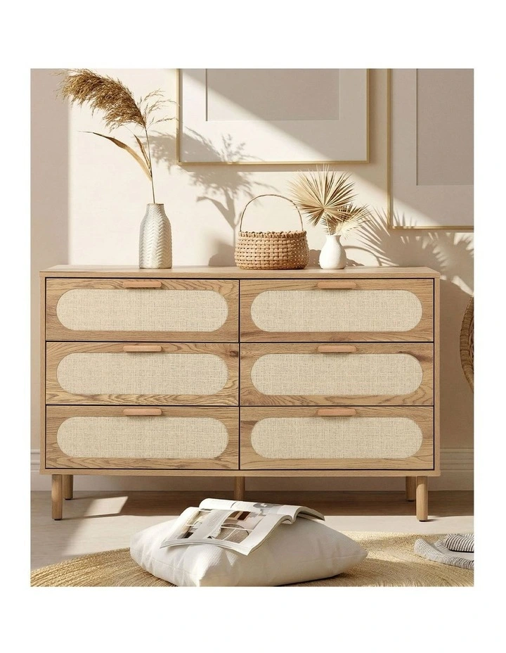 Oikiture 6 Chest of Drawers Lowboy Storage Cabinet Dresser Entryway Natural image 7