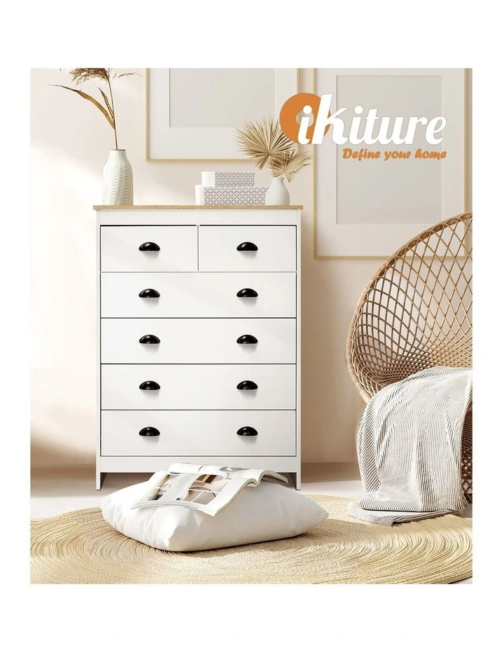 Oikiture White Chest of Drawers 6 Drawer Dresser Table Tallboy Storage Cabinet image 7