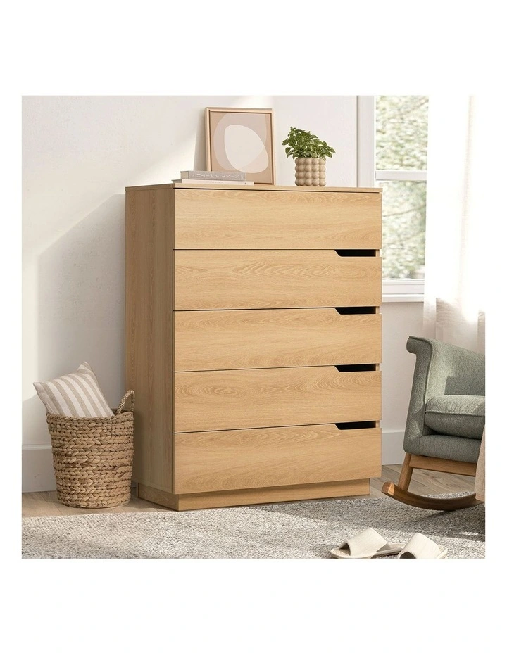 Oikiture 5 Chest of Drawers Dresser Tallboy Storage Cabinet Bedroom Natural image 5