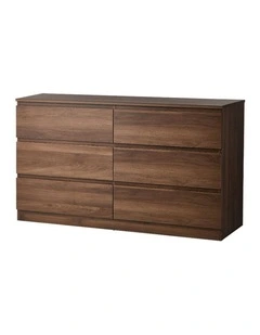 Oikiture 6 Chest of Drawers Lowboy Storage Cabinet Dresser Table Bedroom Walnut
