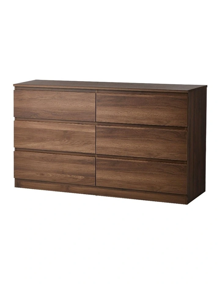 Oikiture 6 Chest of Drawers Lowboy Storage Cabinet Dresser Table Bedroom Walnut image 1