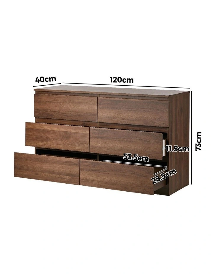 Oikiture 6 Chest of Drawers Lowboy Storage Cabinet Dresser Table Bedroom Walnut image 3