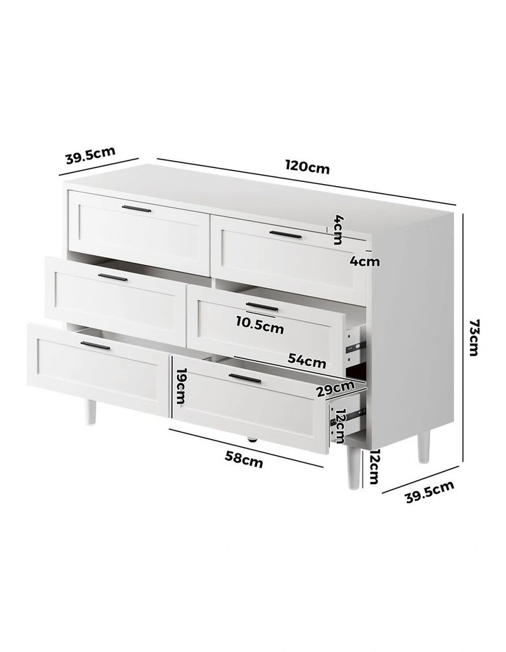 Oikiture 6 Chest of Drawers Dresser Chest Storage Cabinet Tallboy White image 3