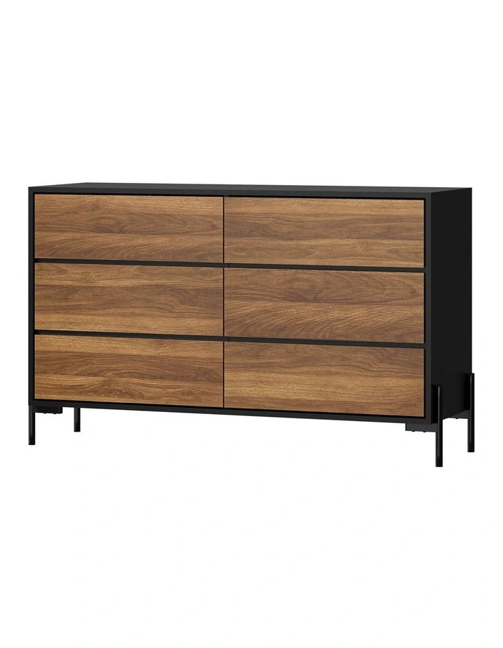 Oikiture 6 Chest of Drawers Cabinet Dresser Table Lowboy Storage Bedroom Walnut image 1