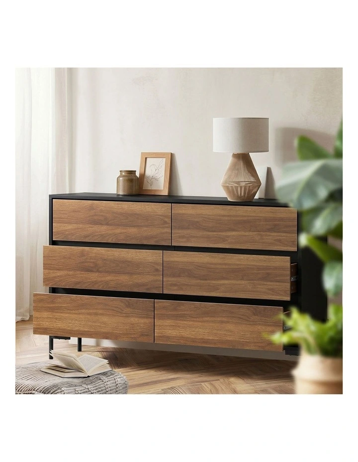 Oikiture 6 Chest of Drawers Cabinet Dresser Table Lowboy Storage Bedroom Walnut image 6