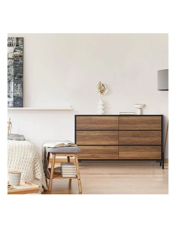 Oikiture 6 Chest of Drawers Cabinet Dresser Table Lowboy Storage Bedroom Walnut image 7