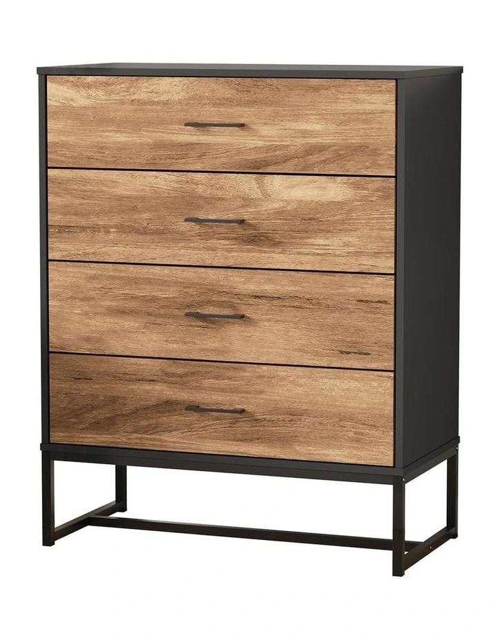 Oikiture 4 Chest of Drawers Storage Cabinet Dresser Table Tallboy Metal Black image 1