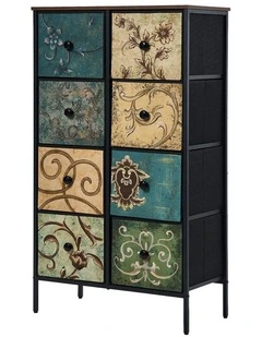 Oikiture 8 Chest of Drawers Fabric Storage Cabinet Retro Dresser Vintage Tallboy
