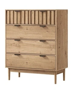 Oikiture 5 Chest of Drawers Dresser Tallboy Modern Nightstand Stripe Natural