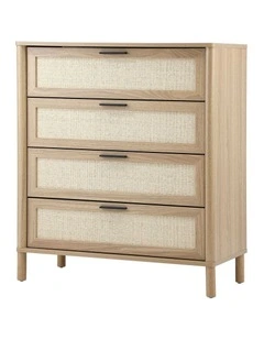 Oikiture 4 Chest of Drawers Dresser Tallboy Storage Cabinet Rattan Natural