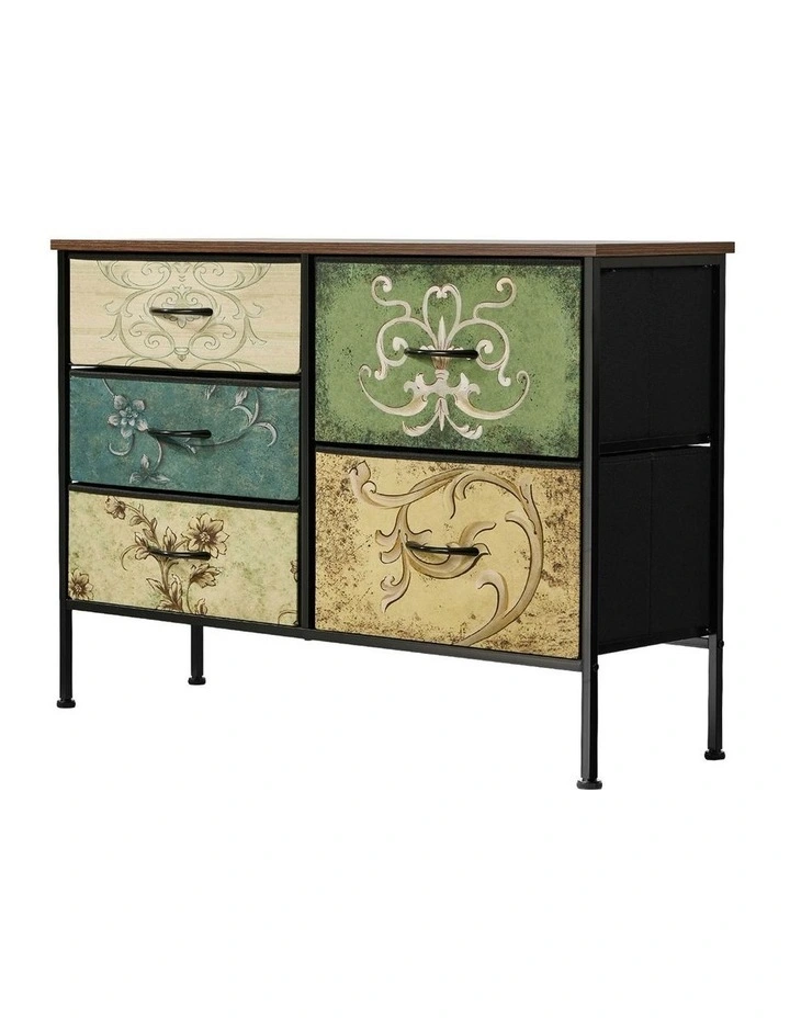 Oikiture 5 Chest Of Drawers Fabric Storage Cabinet Retro Lowboy Organizer image 1