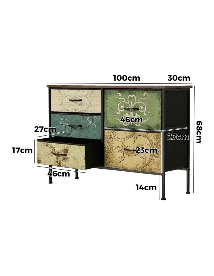 Oikiture 5 Chest Of Drawers Fabric Storage Cabinet Retro Lowboy Organizer image 3