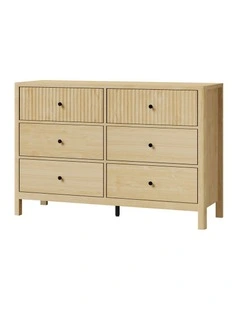 Oikiture 6 Chest of Drawers Dresser Tallboy Storage Cabinet Bedroom Natural