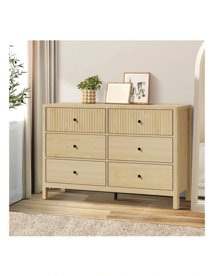 Oikiture 6 Chest of Drawers Dresser Tallboy Storage Cabinet Bedroom Natural image 4