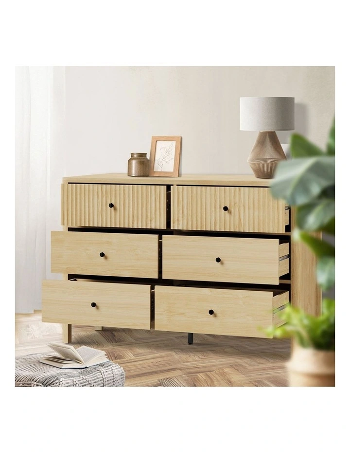 Oikiture 6 Chest of Drawers Dresser Tallboy Storage Cabinet Bedroom Natural image 5