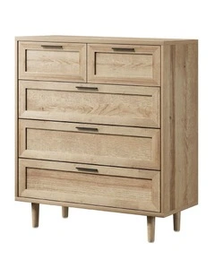 Oikiture 5 Chest of Drawers Dresser Chest Storage Cabinet Tallboy Natural