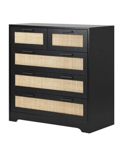 Oikiture 5 Chest of Drawers Dresser Storage Cabinet Tallboy Rattan Black