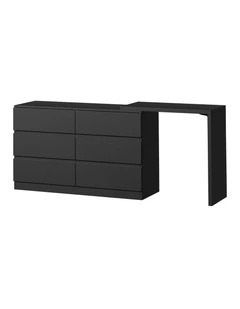 Oikiture 6 Chest of Drawers Dresser with Side Table Storage Tallboy Black