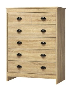 Oikiture Tallboy 6 Chest of Drawers Dresser Table Storage Cabinet Bedroom Wooden