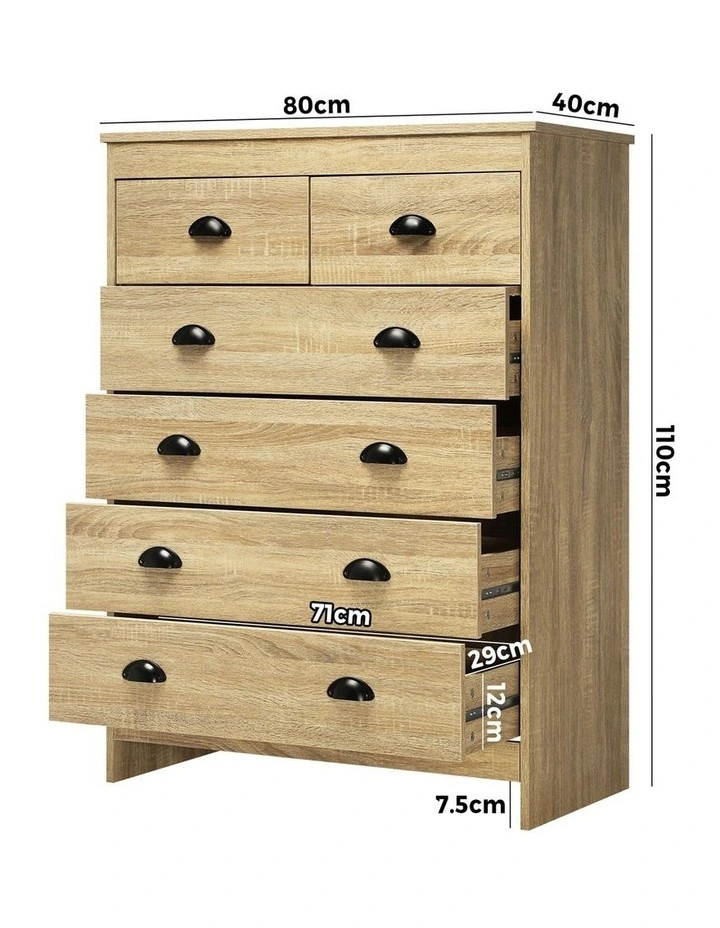 Oikiture Tallboy 6 Chest of Drawers Dresser Table Storage Cabinet Bedroom Wooden image 3
