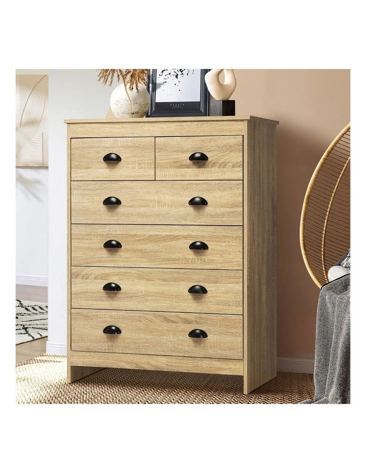 Oikiture Tallboy 6 Chest of Drawers Dresser Table Storage Cabinet Bedroom Wooden image 4