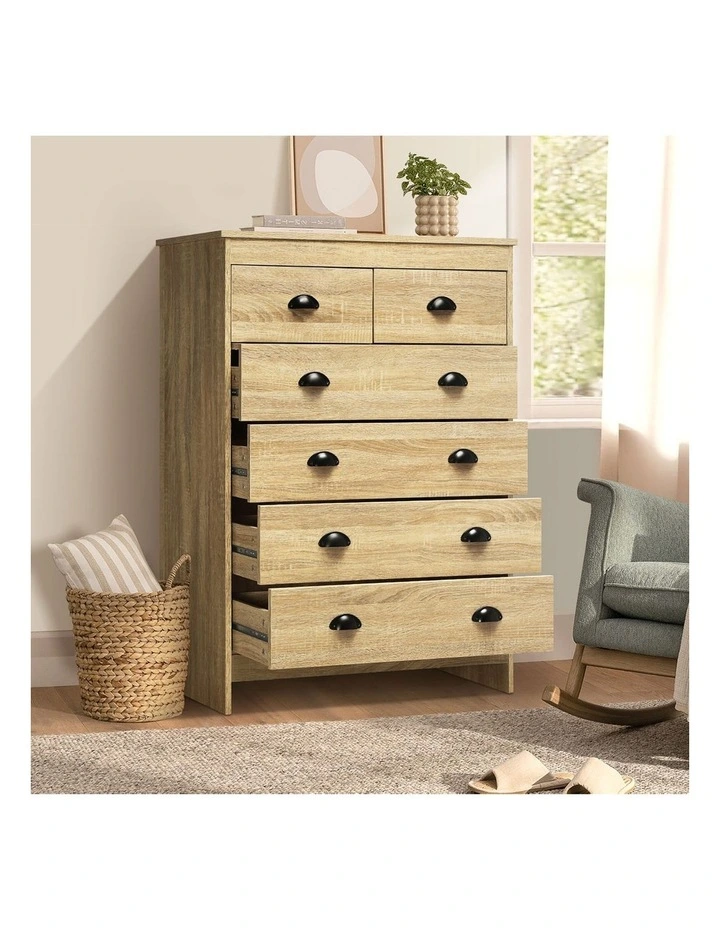 Oikiture Tallboy 6 Chest of Drawers Dresser Table Storage Cabinet Bedroom Wooden image 5