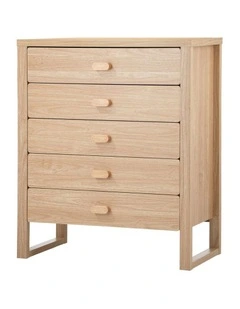 Oikiture 5 Chest of Drawers Dresser Tallboy Storage Desk Bedroom Natural