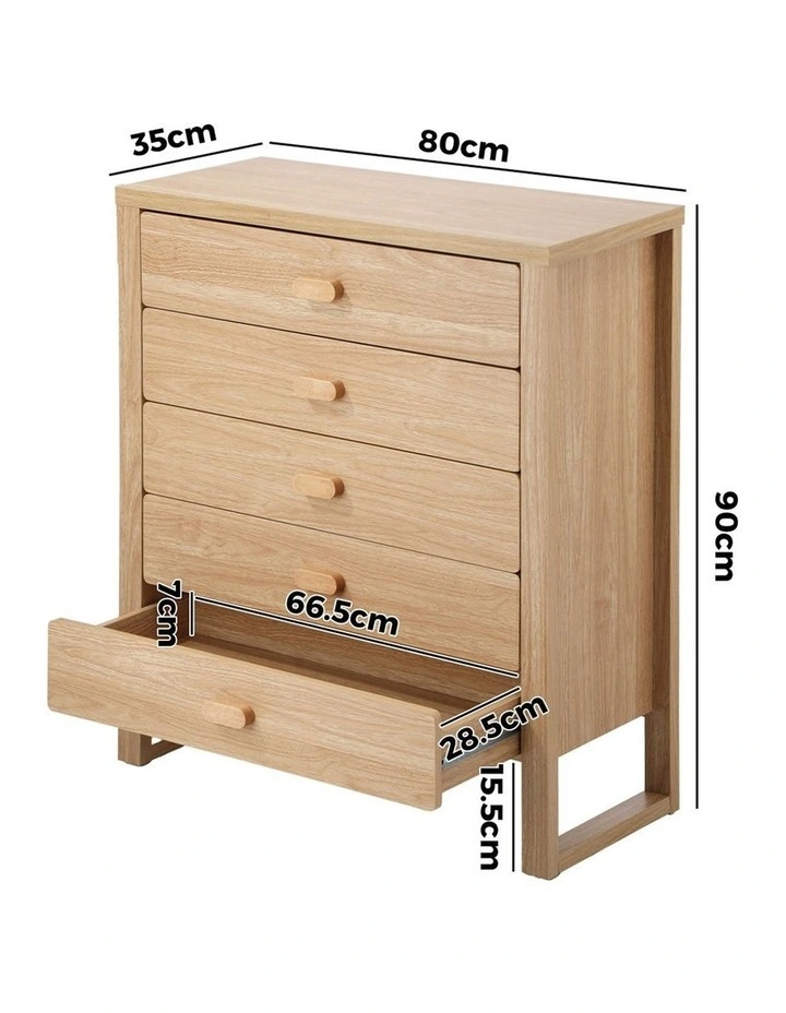 Oikiture 5 Chest of Drawers Dresser Tallboy Storage Desk Bedroom Natural image 3