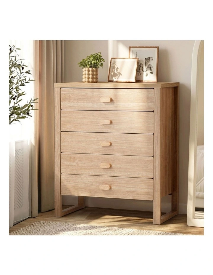 Oikiture 5 Chest of Drawers Dresser Tallboy Storage Desk Bedroom Natural image 4