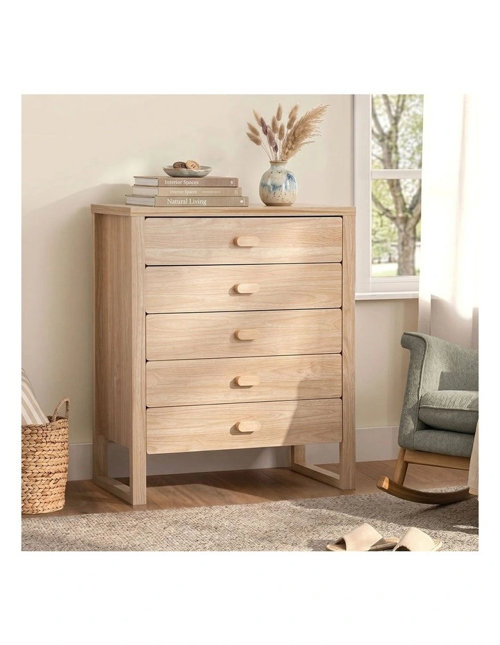 Oikiture 5 Chest of Drawers Dresser Tallboy Storage Desk Bedroom Natural image 5
