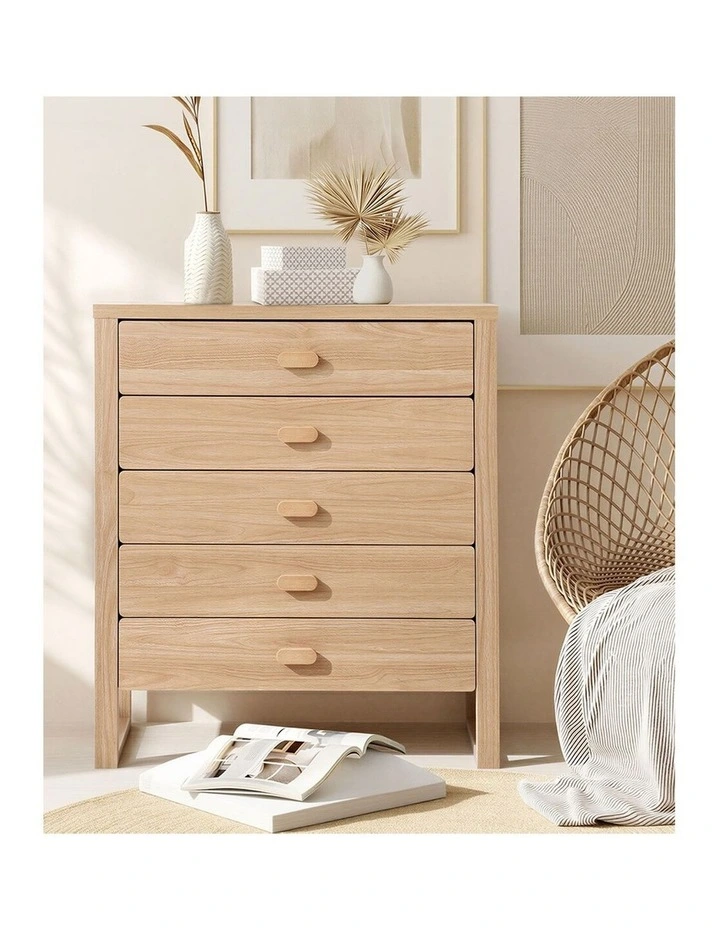 Oikiture 5 Chest of Drawers Dresser Tallboy Storage Desk Bedroom Natural image 7